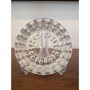 Vintage KIG Indonesia Heavy Glass Ashtray – Thumbprint & Bubble Pattern 1970s